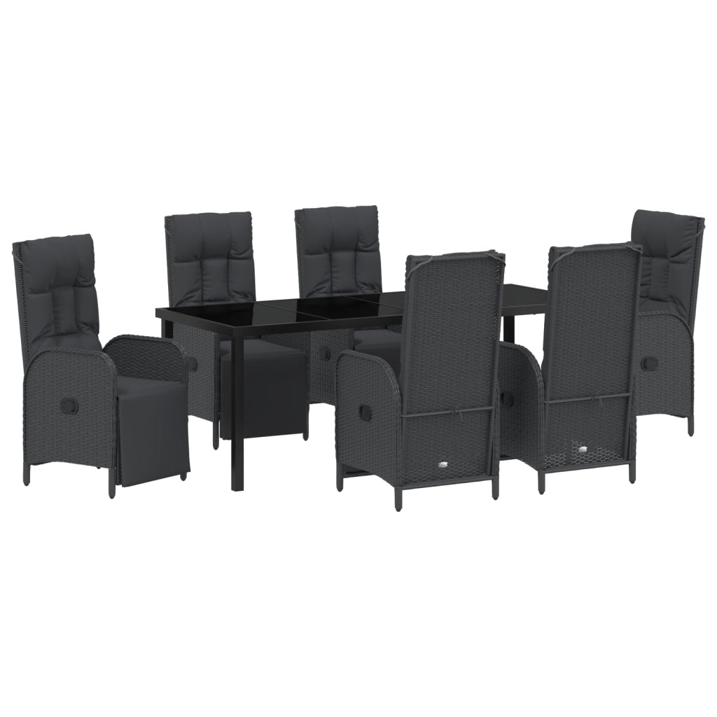 Set da Pranzo da Giardino 7 Pezzi con Cuscini Nero Poly Rattan