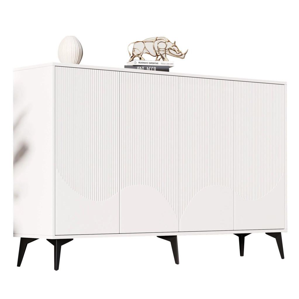Credenza bianca 160 cm con ripiani regolabili e gambe in metallo