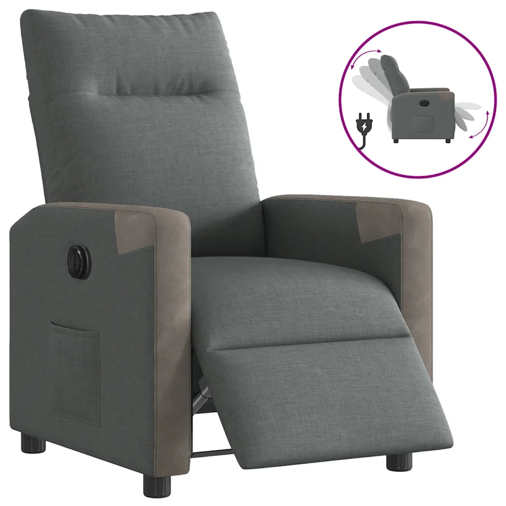 Poltrona | Sedia Relax Elettrica Reclinabile Grigio Scuro in Tessuto
