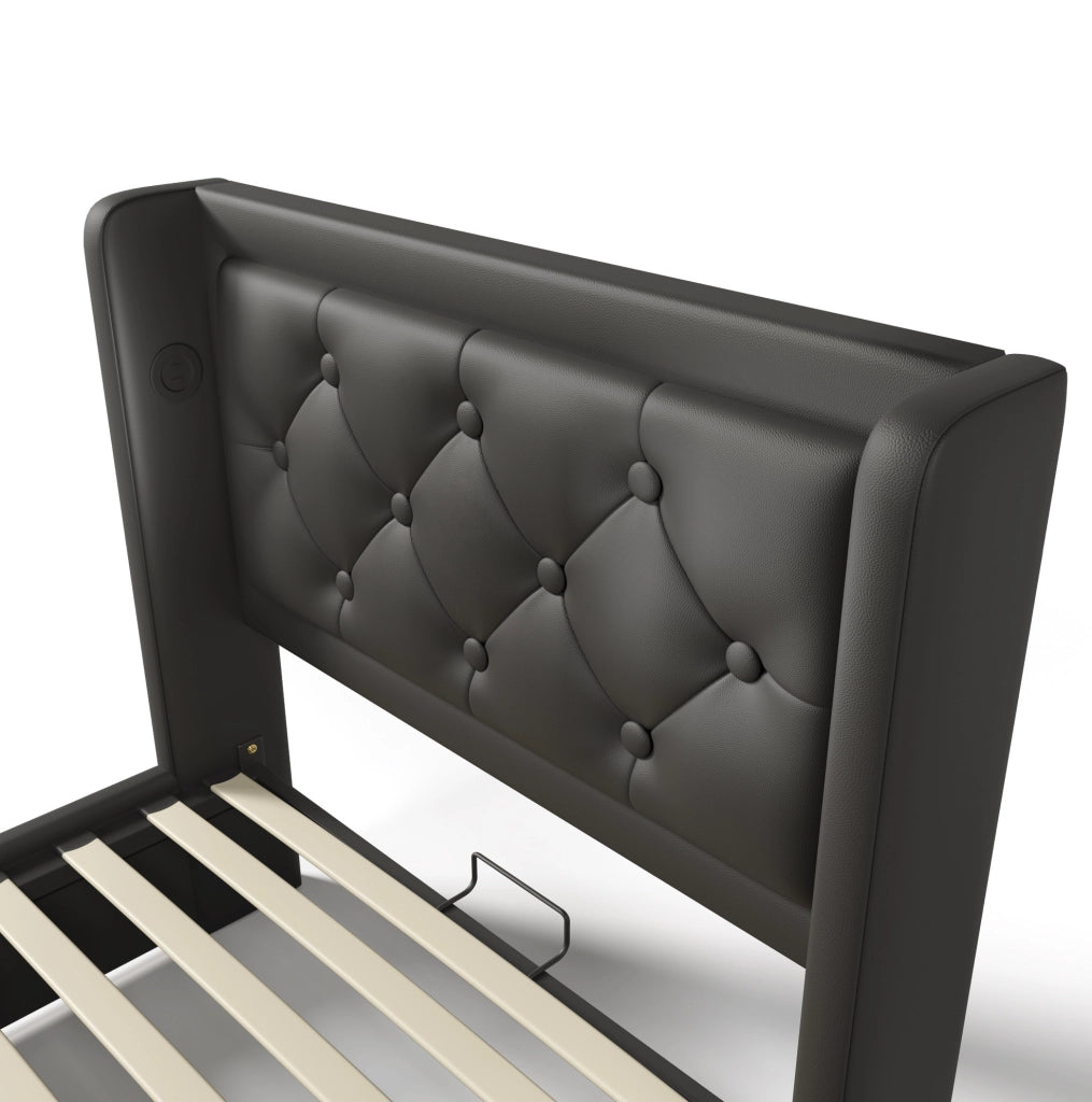 Letto contenitore 90x200 cm con LED e USB C; PU nero