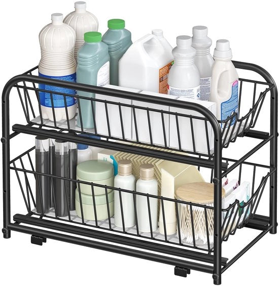 Organizzatore per cucina e bagno 2 livelli - sistema di archiviazione - stivabile - resistente alla ruggine - maniglie metalliche