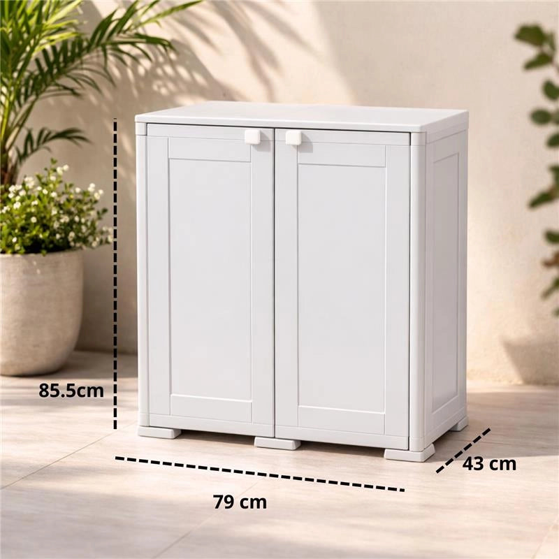ARMADIO DA ESTERNO COPERTO GRIGIO 2 ANTE 79X43X85,5 CM CON MODULO E RIPIANO – MOBILE ORGANIZZATORE COMPATTO