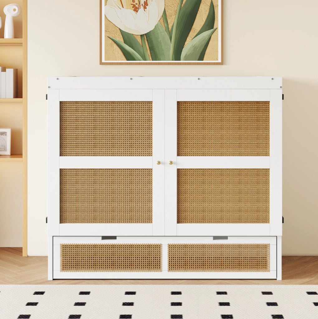 Letto a scomparsa 140x200 cm salvaspazio con cassetti in legno