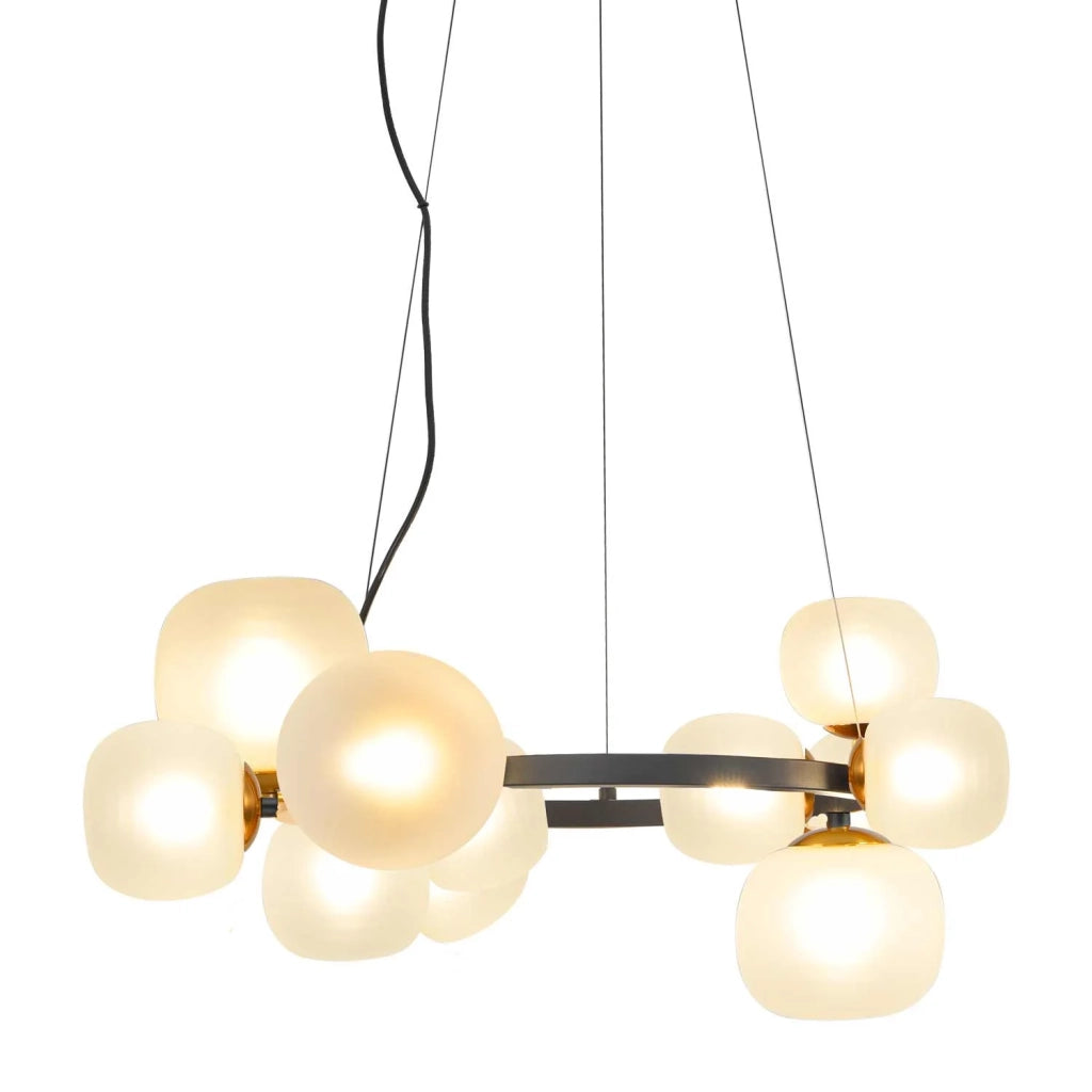 LÚZETE - LAMPADA DA SOFFITTO 11 LUCI FERRO NERO CON PARALUME BIANCO NICOLETTA