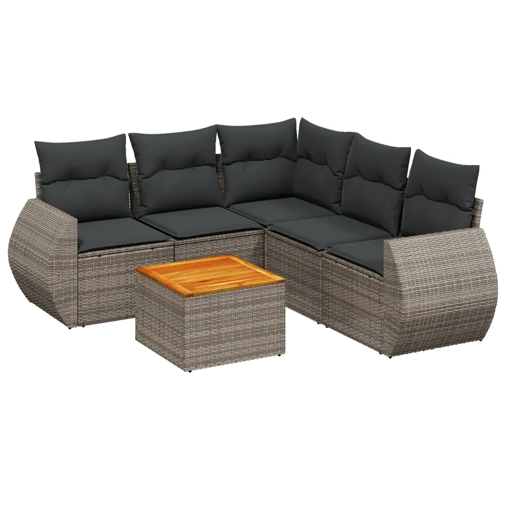 Set Divano da Giardino 6 pz con Cuscini Grigio in Polyrattan 3225003