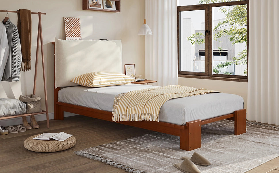 Letto imbottito con schienale in velcro, 90x200 cm, marrone scuro