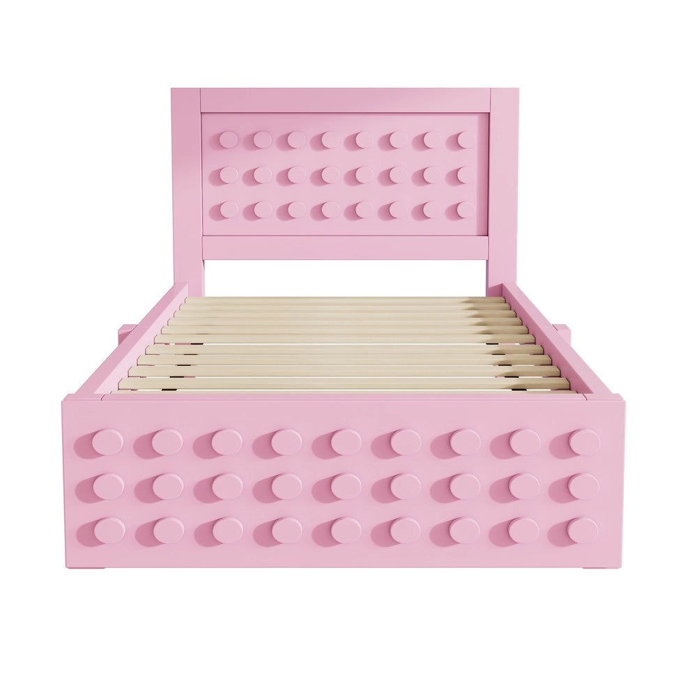Letto Singolo con Cassetti e Contenitore ¨C MINIMAL ¨C Massello Rosa 90x190