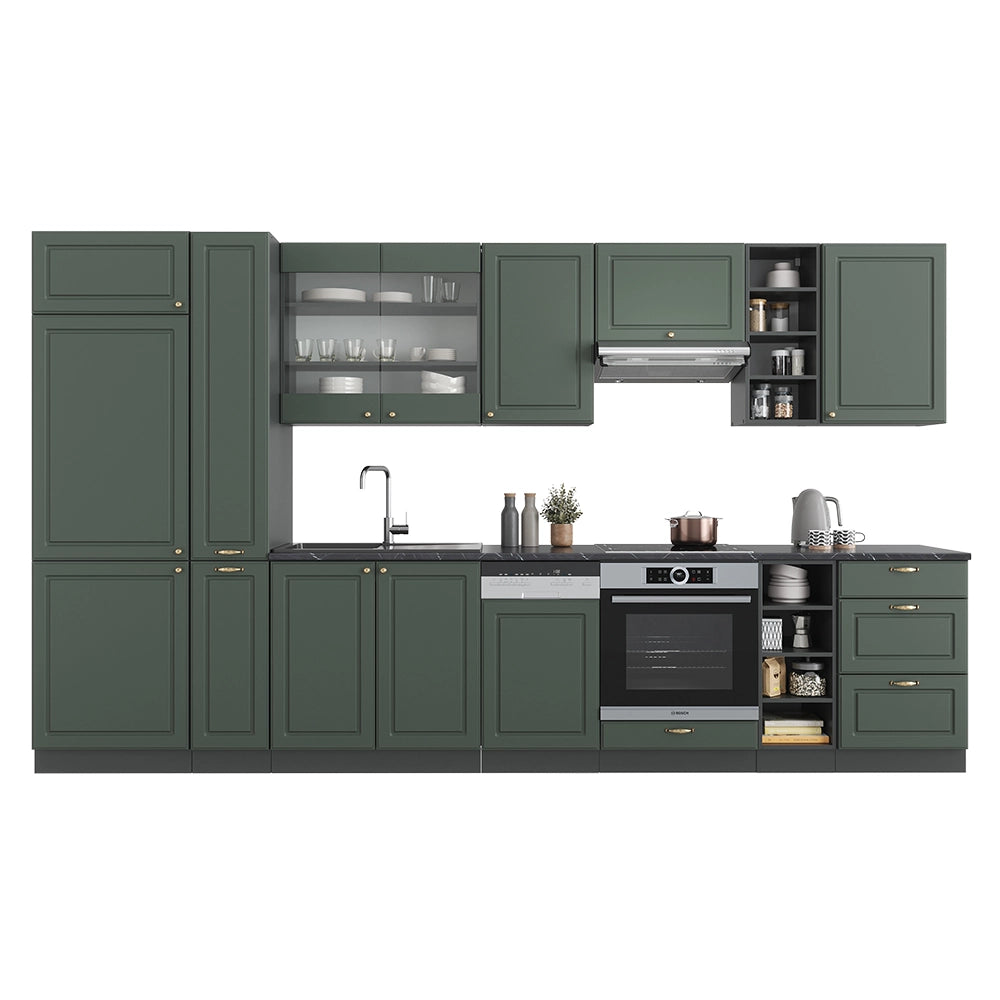 Vicco Cucina componibile Verde-oro Country House/Antracite 355 cm senza piano di lavoro