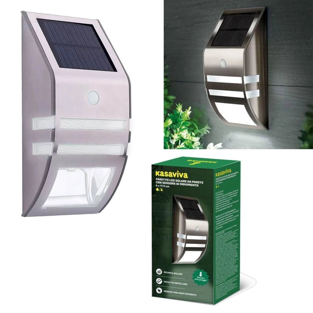 Lampada Solare Giardino da Parete LED con Sensore di Movimento 17 x 8 cm