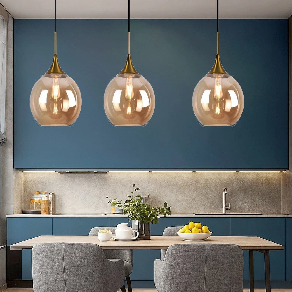 Trade Shop - Lampadario A Sospensione Decorativa In Metallo Con Sfera In Vetro Attacco E27 Ip20 A72 - Oro