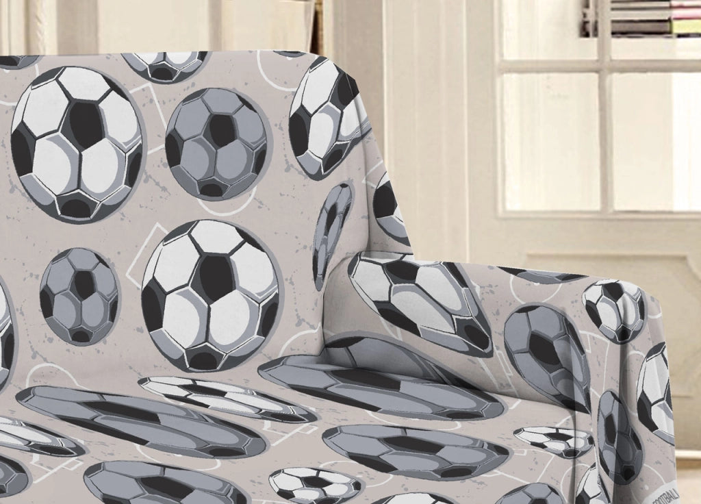 Telo Arredo Multiuso Linea Pensieri Delicati In 100% Cotone Disegno Calcio - Matrimoniale - Grigio