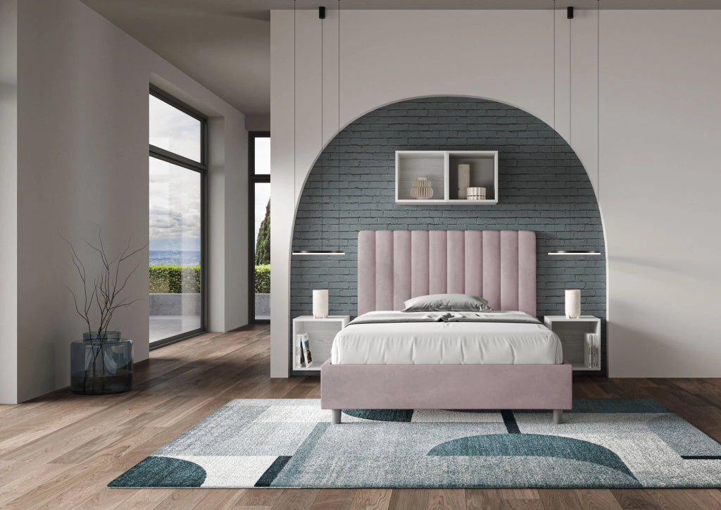 BS COM Letto una piazza e mezza senza rete imbottito 120x210 microfibra glicine