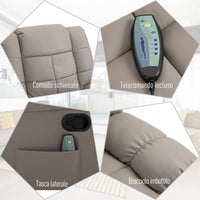 Poltrona Relax con 8 Punti Massaggio e Reclinazione a 165° 94x99x99 cm in Similpelle Grigio