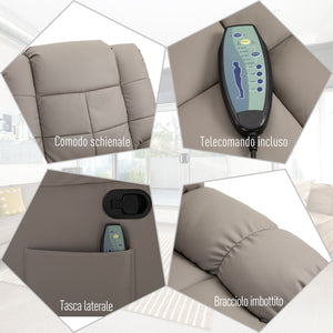 Poltrona Relax con 8 Punti Massaggio e Reclinazione a 165° 94x99x99 cm in Similpelle Grigio