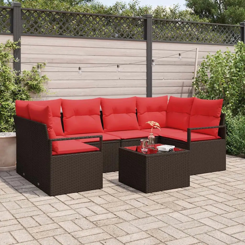 Set di divani 7 pcs Marrone e Rosso polyrattan