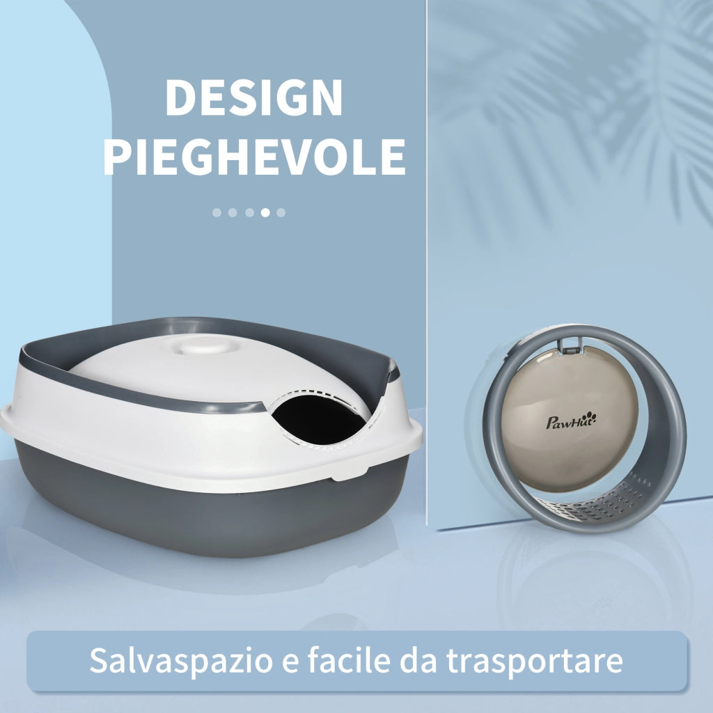 Lettiera per Gatti 5kg max con Paletta e Deodorante Inclusi, Design Pieghevole e Maniglia, in PP e ABS, 52x41x38 cm