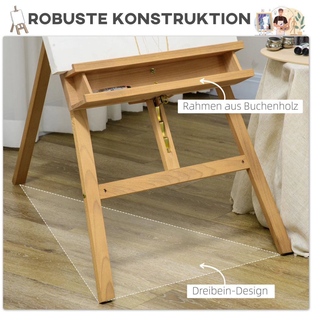 Cavalletto da Pittura in Legno Regolabile e Pieghevole ¨C zephmum ¨C 65x110x180-235 cm