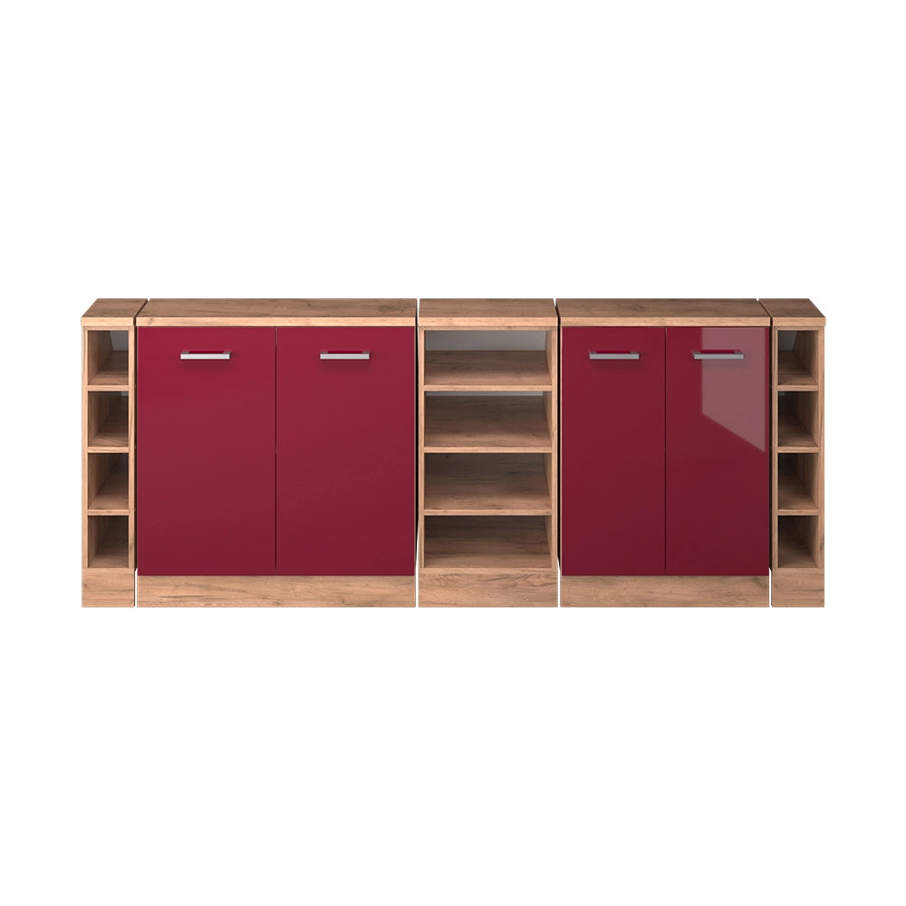 Set di mobili sottotetto Rion Rosso lucido/Rovere dorato 210 cm Set di 5 carcasse armadio profondità 60 cm Vicco