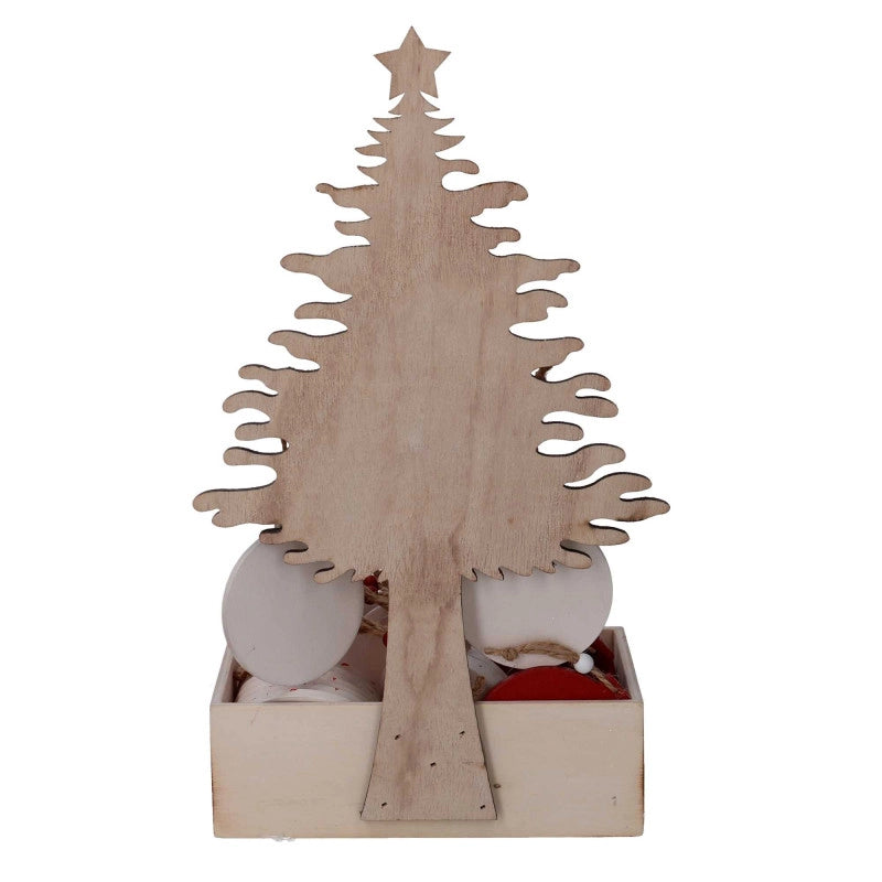Albero espositore legno naturale c/24 decorazioni sfera cm 18x12h32