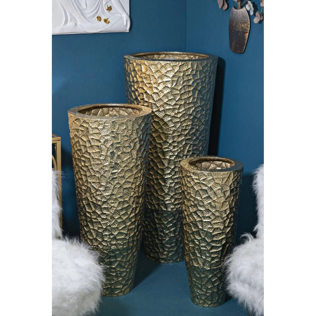 Set di 3 Vasi Decorativi VKH419, Oro, Metallo, 50,8x50,8x114,9 cm