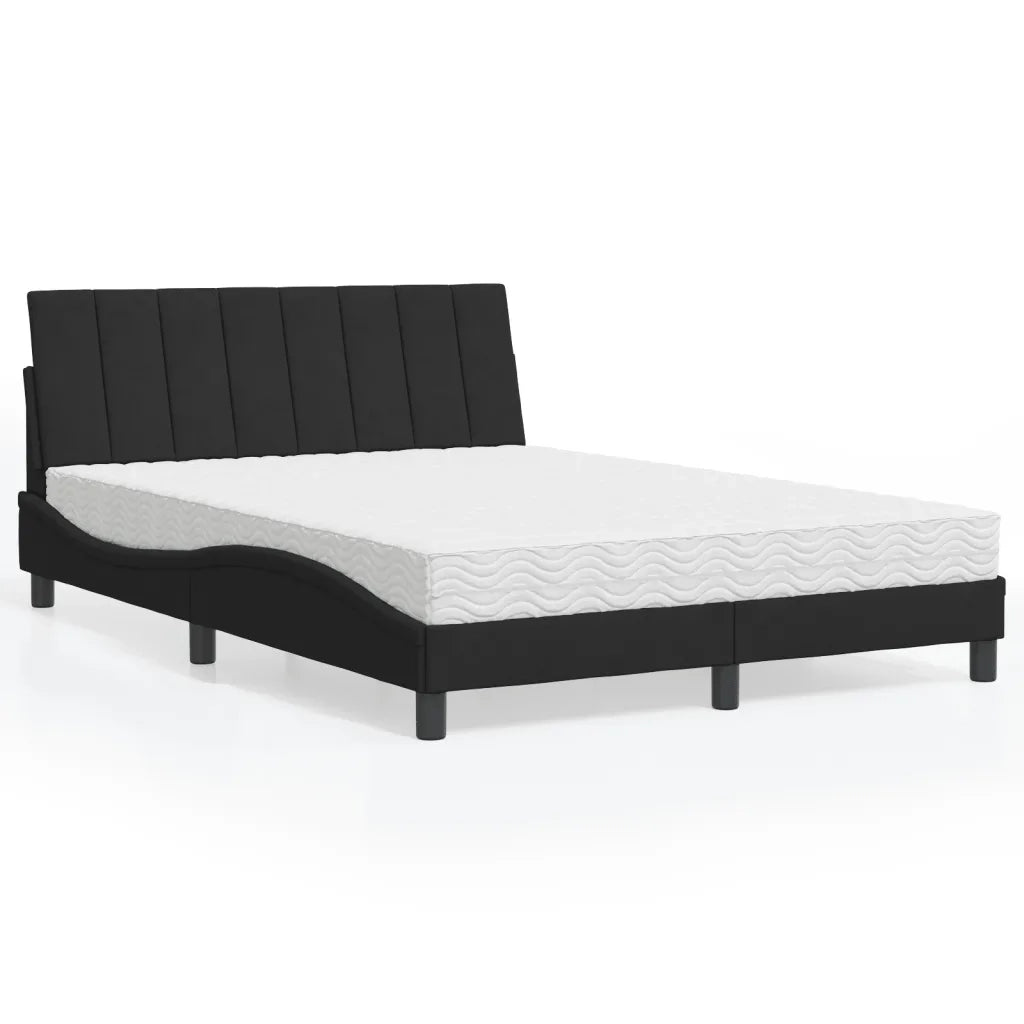 Letto con Materasso Hanko Nero 140x190 cm in Velluto