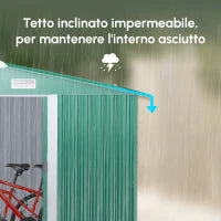 Casetta da Giardino Porta Utensili in Lamiera di Acciaio, Capanno da Giardino in Acciaio con Base e Porte Scorrevoli, 258x206x178cm, Verde