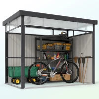 Capanno da Giardino con Lucernario in Acrilico e Fori di Drenaggio, in Acciaio, 162x259x201 cm, Grigio Scuro