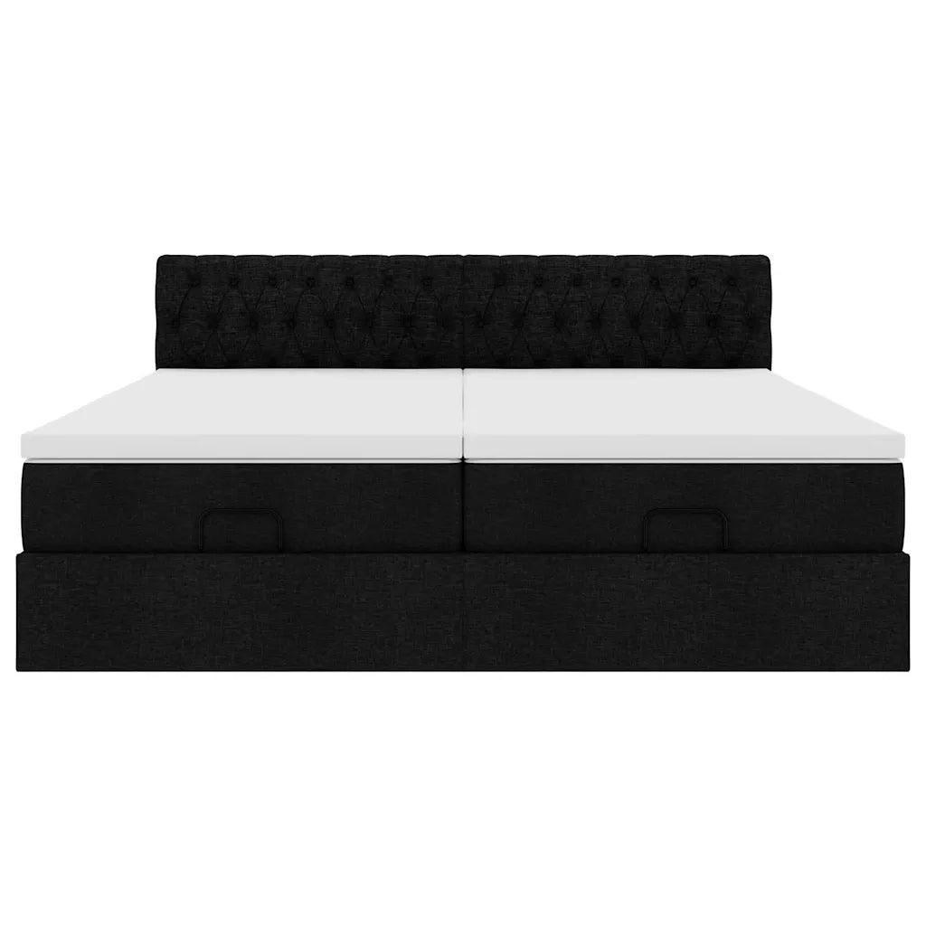 Struttura Letto Pouf con Materassi Nero 180x200 cm in Tessuto 3312866