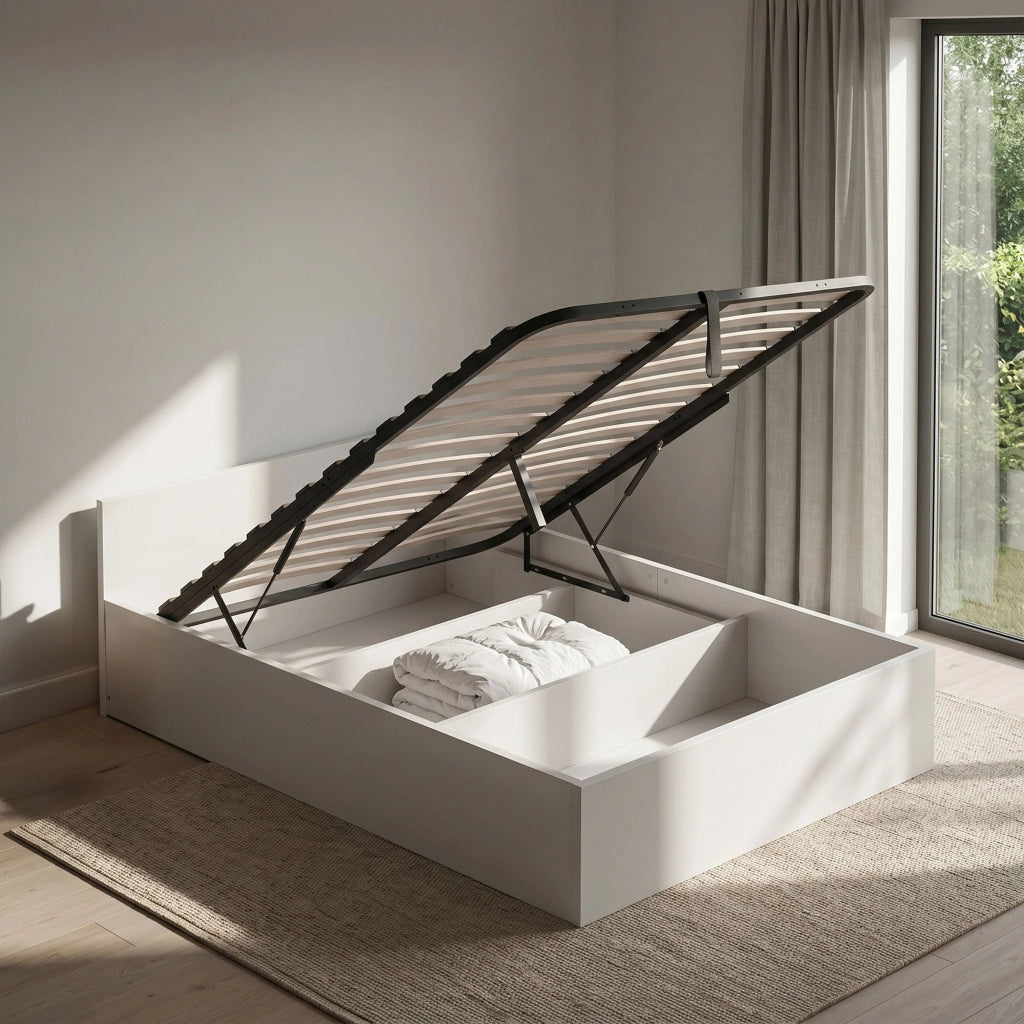 Letto con contenitore 120x200 cm rete sollevabile in metallo Bianco
