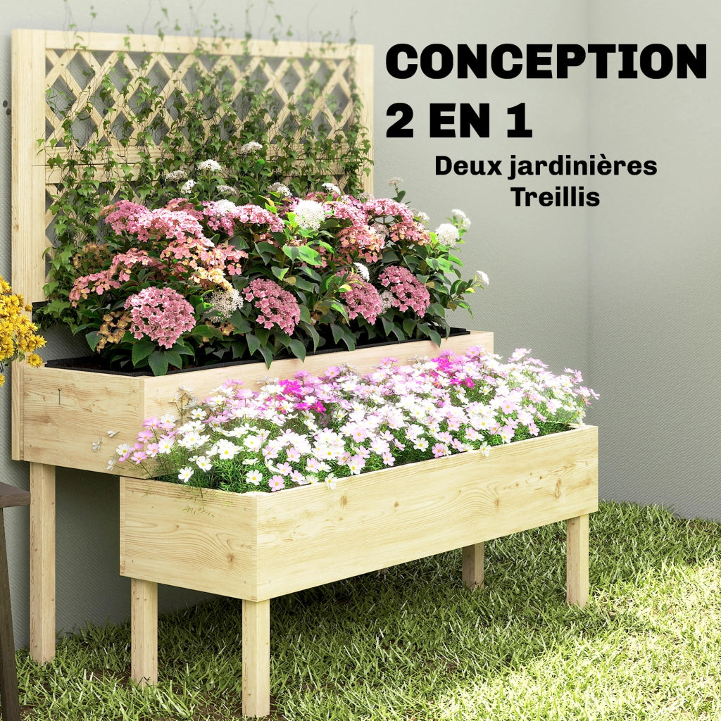 Fioriera a 2 Livelli con Griglia ¨C Xylo ¨C Legno Naturale 108x62x120cm