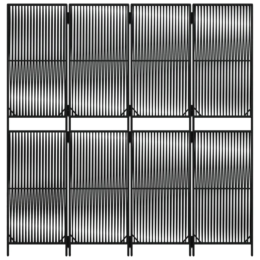 Divisorio per Ambienti | Divider per stanze | Paravento a 4 Pannelli Nero in Polyrattan