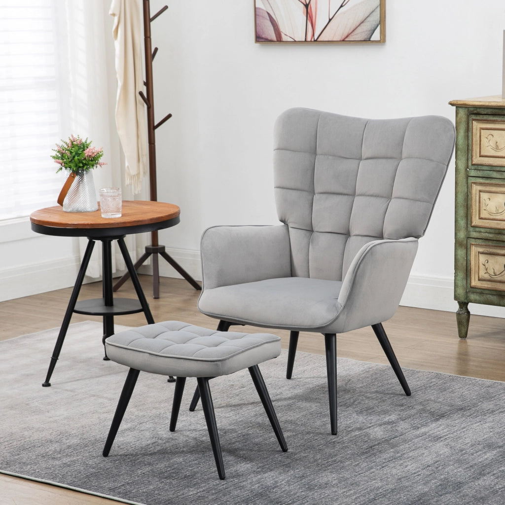 POLTRONA con pouf Set da 2 pezzi 73x77,5x98 cm grigio chiaro
