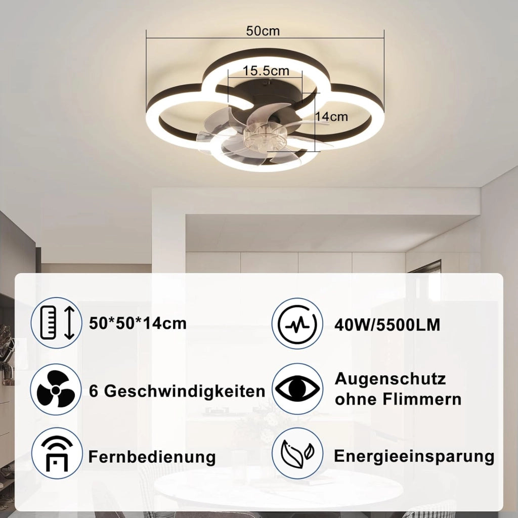 ZMH Ventilatore da soffitto con luce silenzioso a 6 velocità moderno dimmerabile per soggiorno