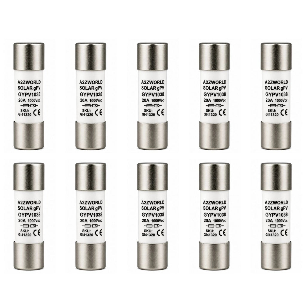10 Pezzi Fusibili DC 1000V D10X38mm Per Fotovoltaico IP20 IEC60269, Disponibili 15A 20A 25A 30A (20A)
