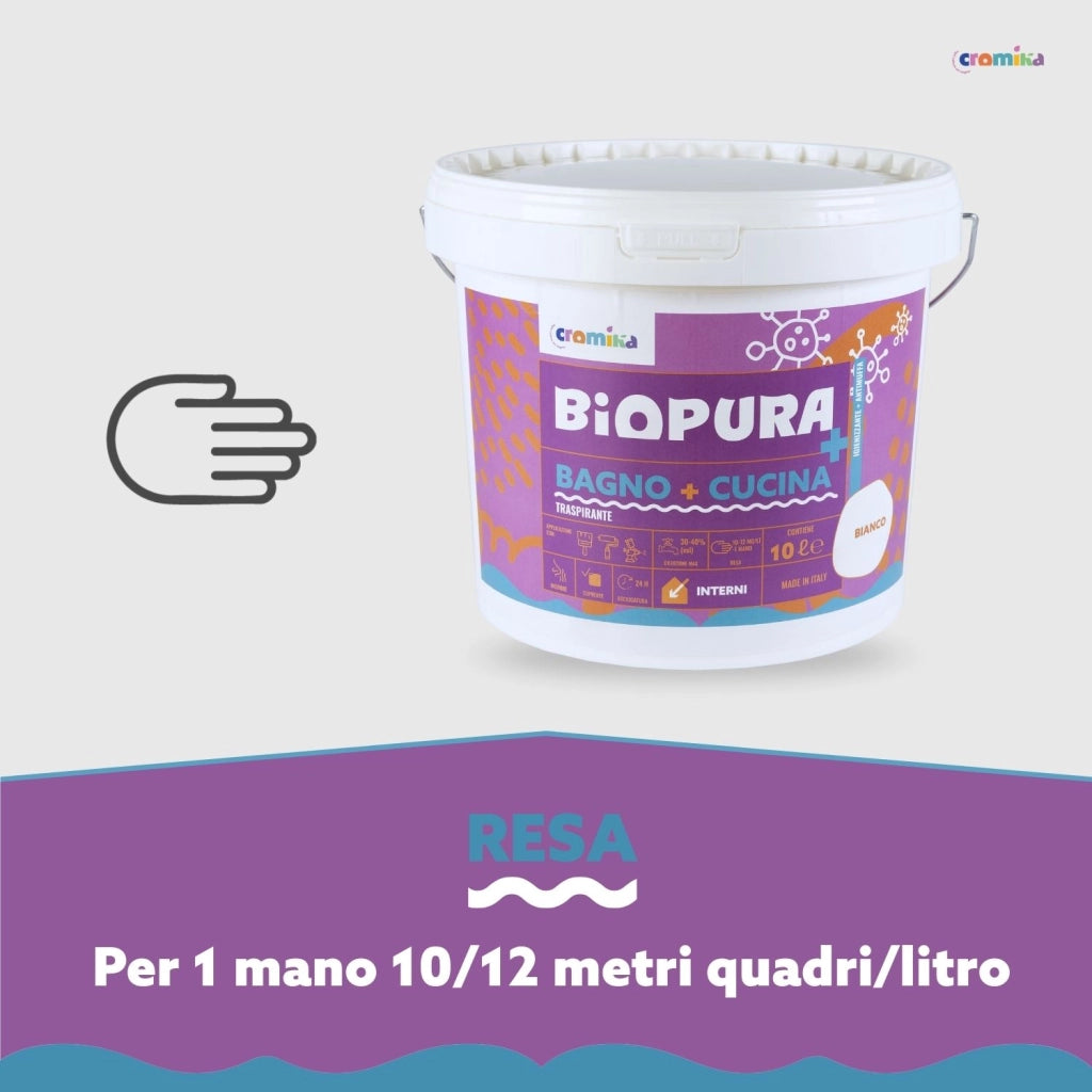 Idropittura traspirante antimuffa interni bagno cucina linea biopura cromika *** formato 10 lt, confezione 1