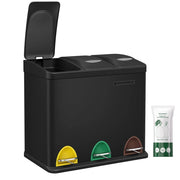 Pattumiera da cucina resistente con pedali e 3 scomparti per la raccolta differenziata in acciaio inox nero 12_0007238