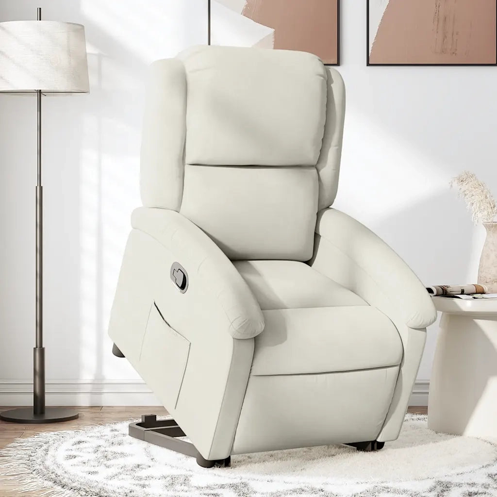 Poltrona Alzapersona Reclinabile Crema in Velluto 3204309