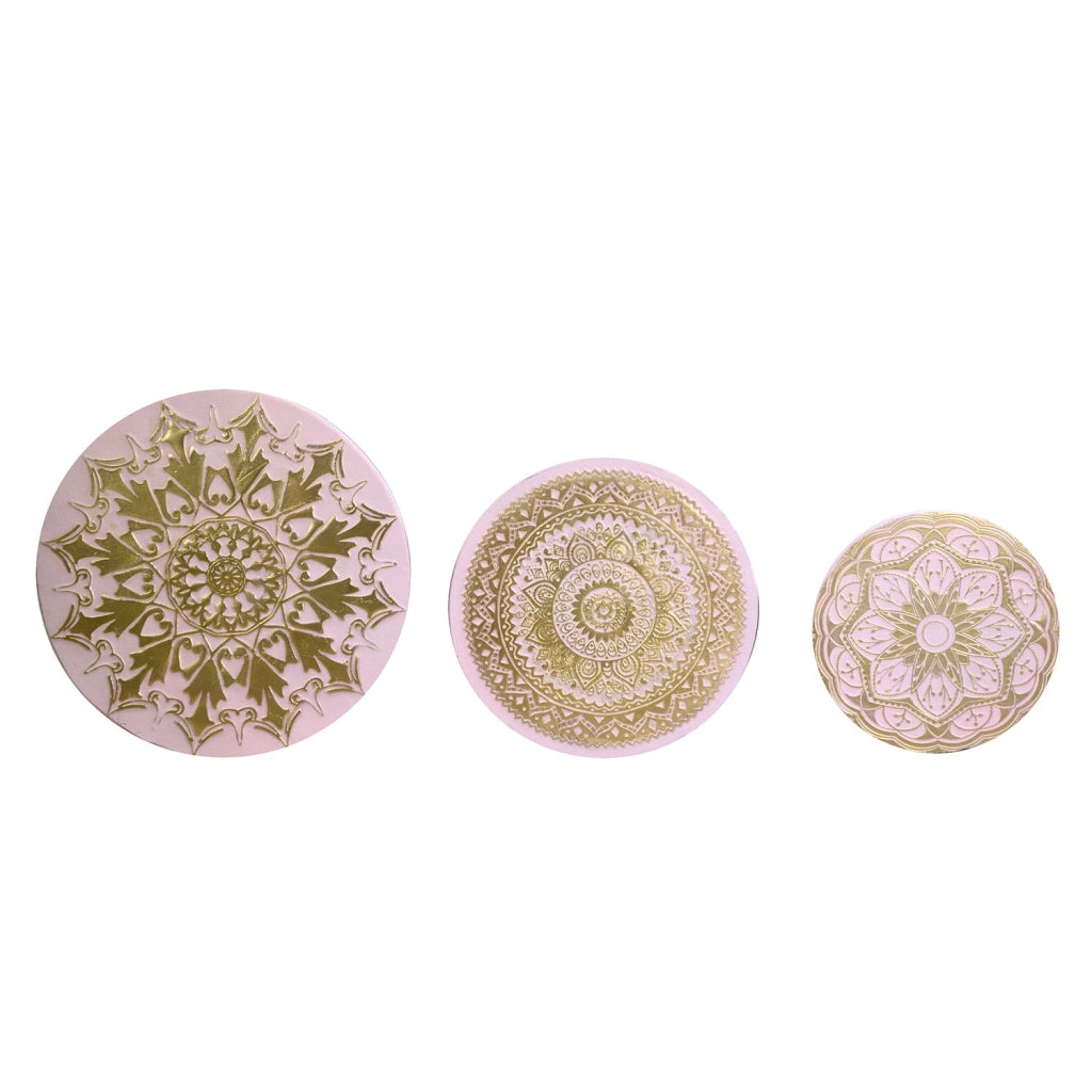 Decorazione da Parete in Legno 3pz rosa tondo