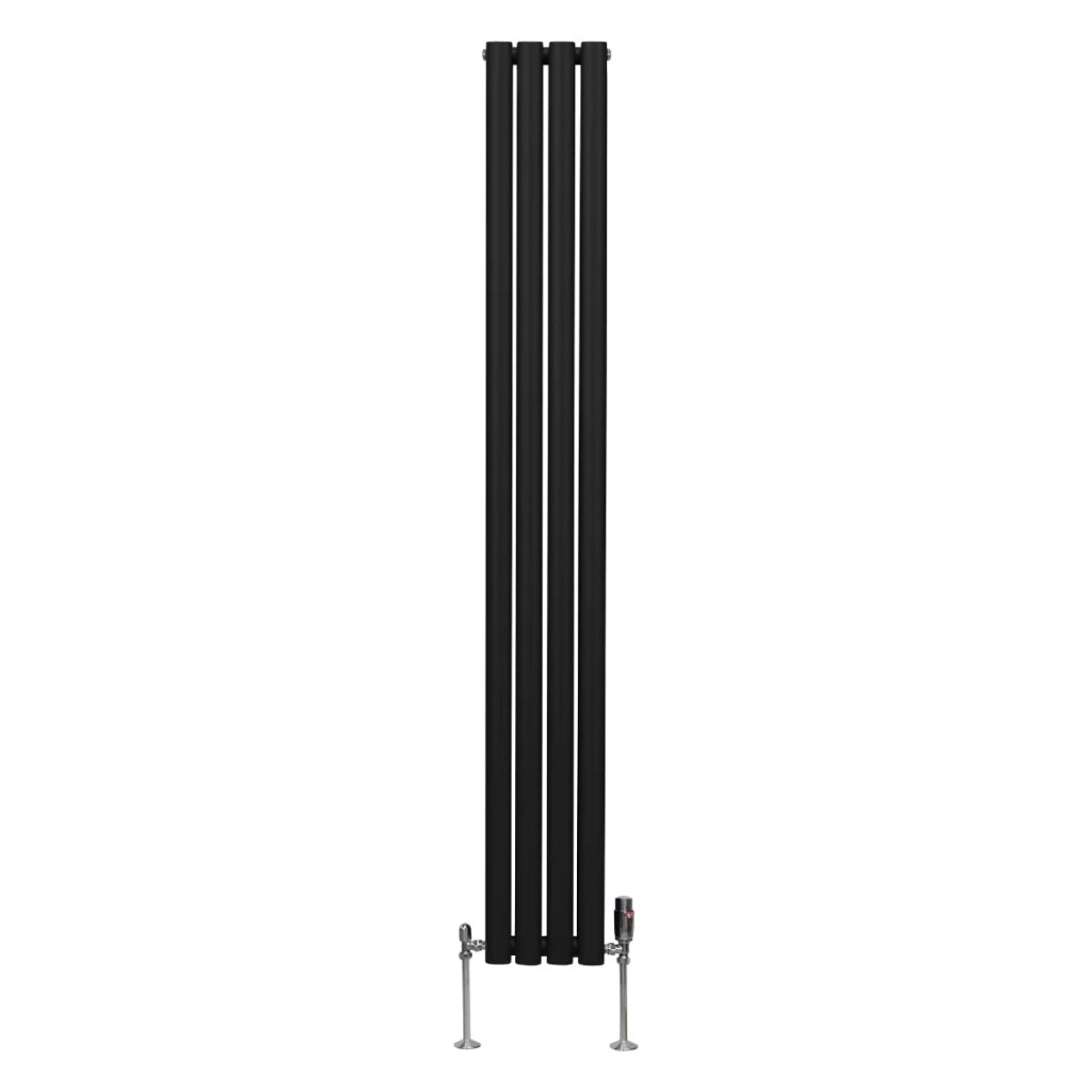 Radiatore a colonna ovale e valvole cromate TRV Designer nero 1800mm x 240mm