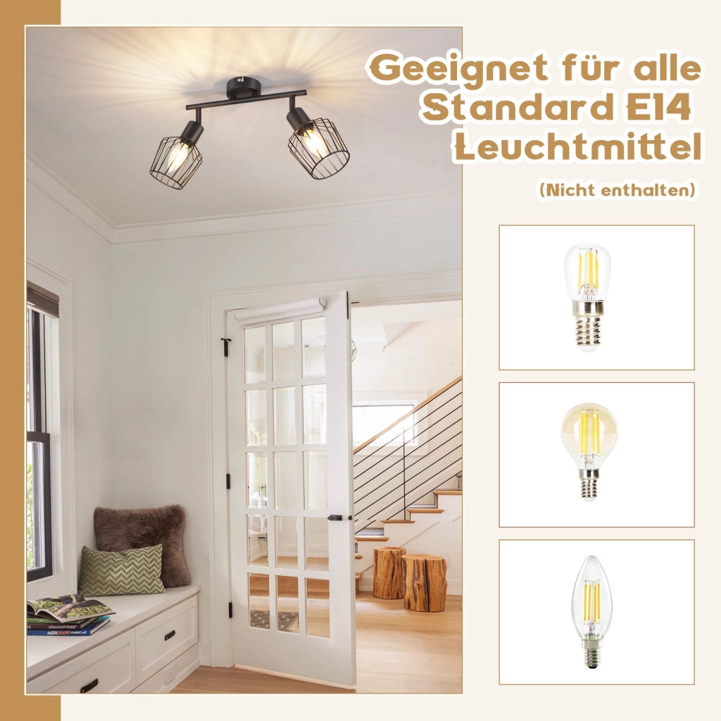 ZMH Faretto da soffitto neri 2 luci E14 metallo orientabili 350° industriali per corridoio soggiorno