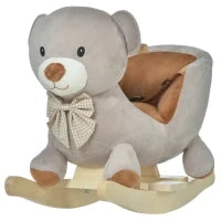 Cavallo a Dondolo a Forma di Orso con Suoni, Cavalluccio a Dondolo per Bambini 18-36 mesi Interattivo, Grigio, 60x33x50cm