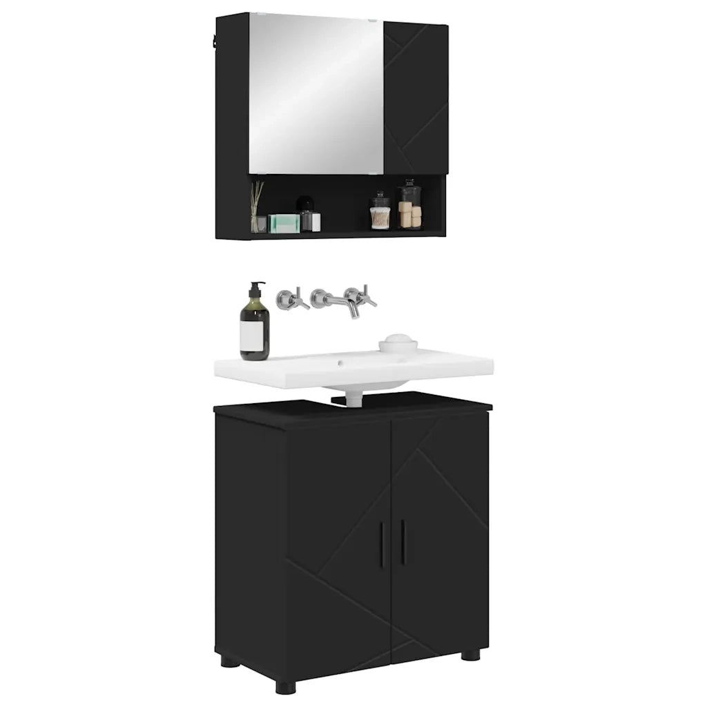Set di mobili per il bagno Montaggio a parete 2 pcs Nero 3392934
