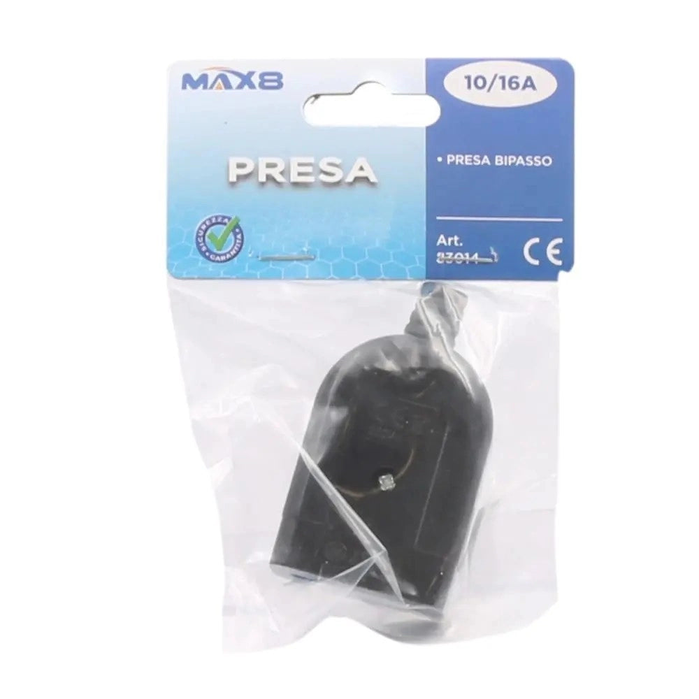 Trade Shop - Presa Bivalente P17/11 Elettrica Bipasso 2p+t 10a/16a 250v Max 1500 W Nera 83014 -