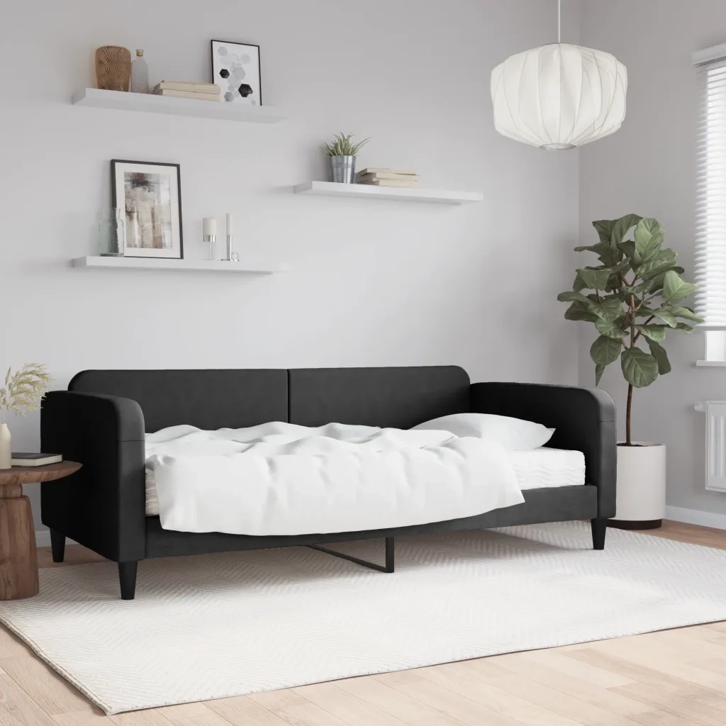 Divano Letto con Materasso-Sofa Letto-Daybed Nero 90x200 cm in Tessuto 371088