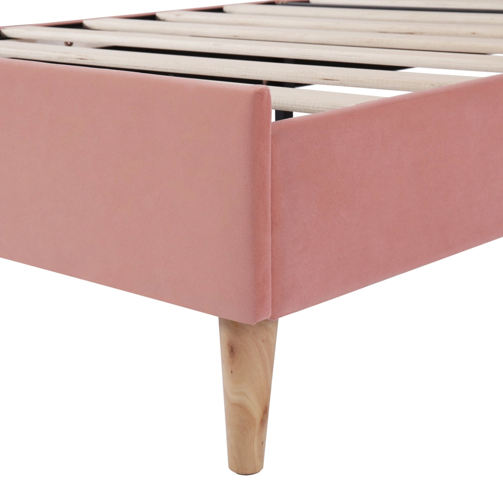 Letto singolo per ragazzi con testiera regolabile - Xylo - 90x200 cm - Velluto rosa