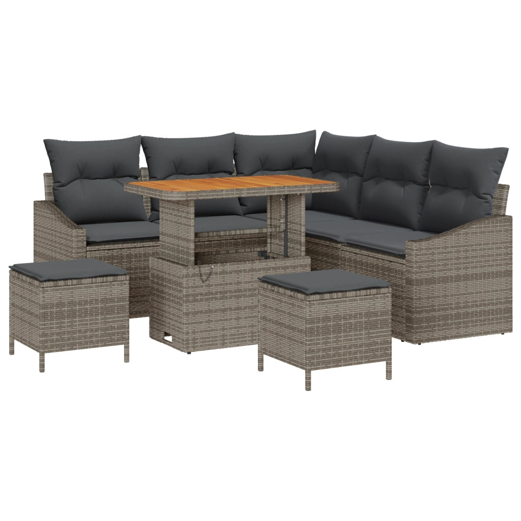 Set Divano da Giardino  8 Pezzi con Cuscini Grigio Polyrattan Acacia