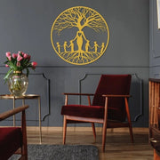 Decorazione per Parete in Metallo - Albero Genealogico - Arte 3D - Oro - 80 cm
