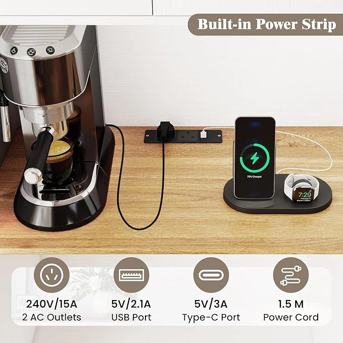 Armadio da cucina con stazione di ricarica, armadietto a buffet con prese e porte di tipo C e USB, da cucina a buffet alto con scomparto per microonde, armadietto da cucina, multiuso, 100 x 40