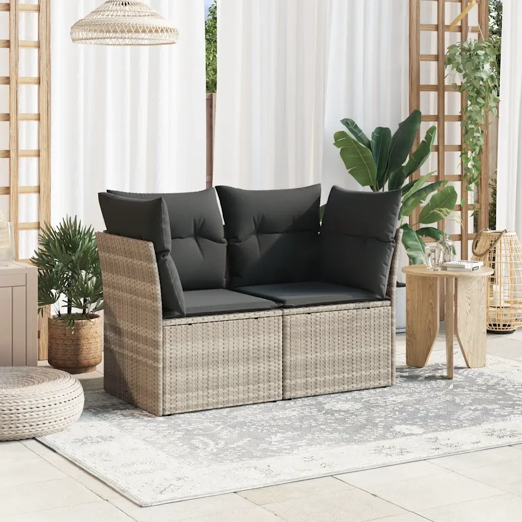 Divano da Giardino con Cuscini 2 Posti Grigio Chiaro Polyrattan