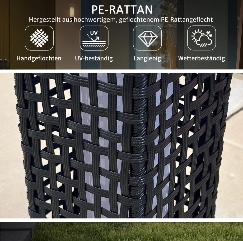 Lampada solare da giardino in rattan nero 15,5 x 15,5 x 46 cm, IP44